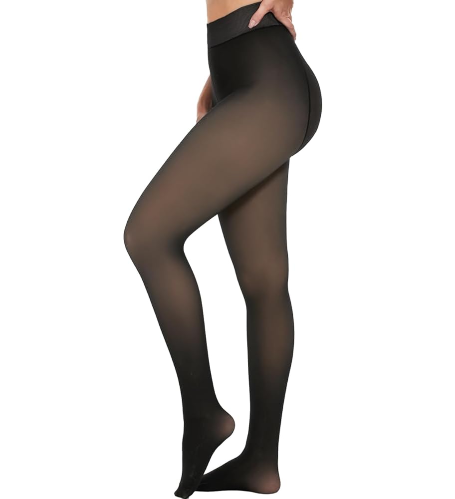 Fleece lined tights for women transparent black thermal leggings winter